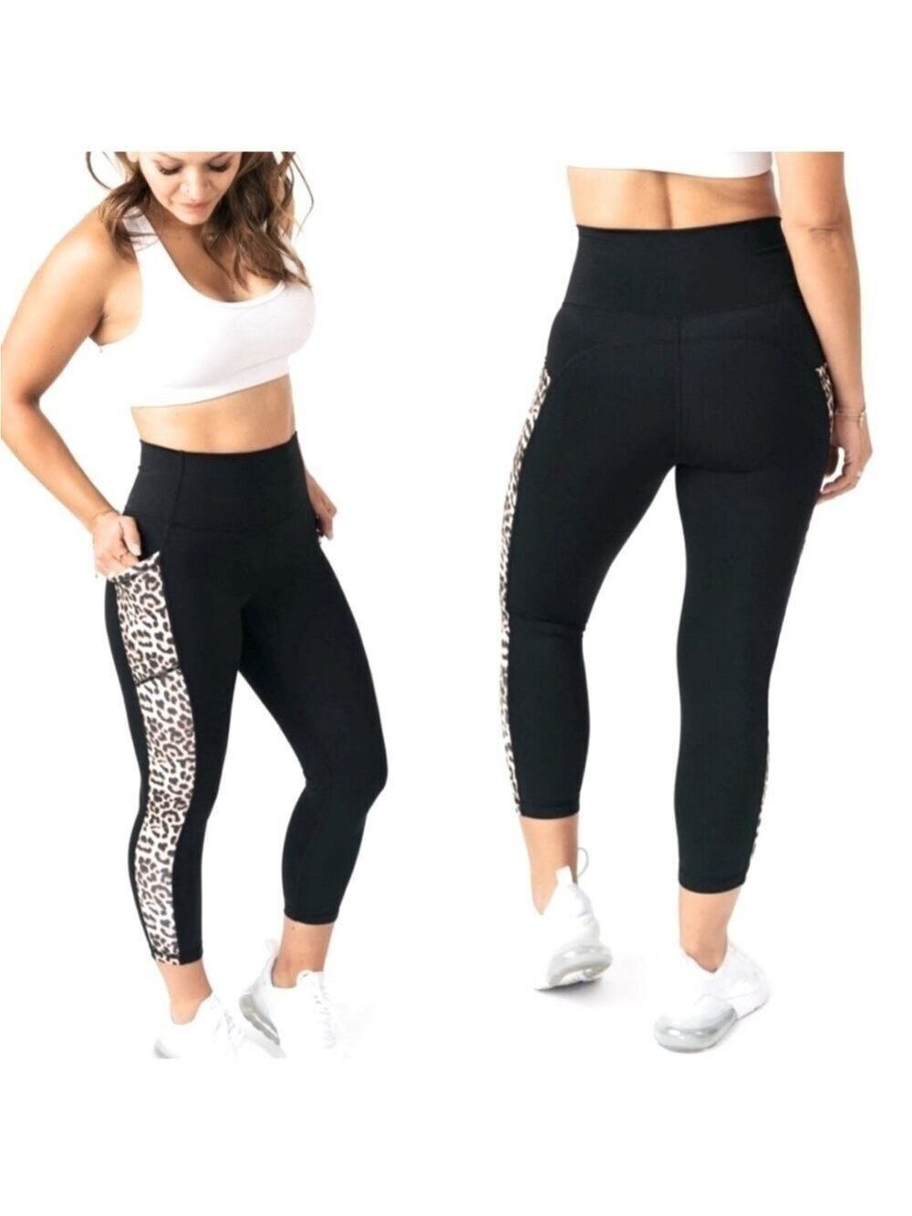 ZYIA Active Leopard Pocket Brilliant Hi Rise Leggings Capri Tights Size 12